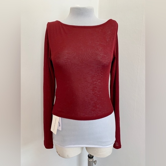 NWT COMMENSE red Cowl Neck knit top Red Stretch Ruched Minimal Sheer Sexy Med - Picture 9 of 10